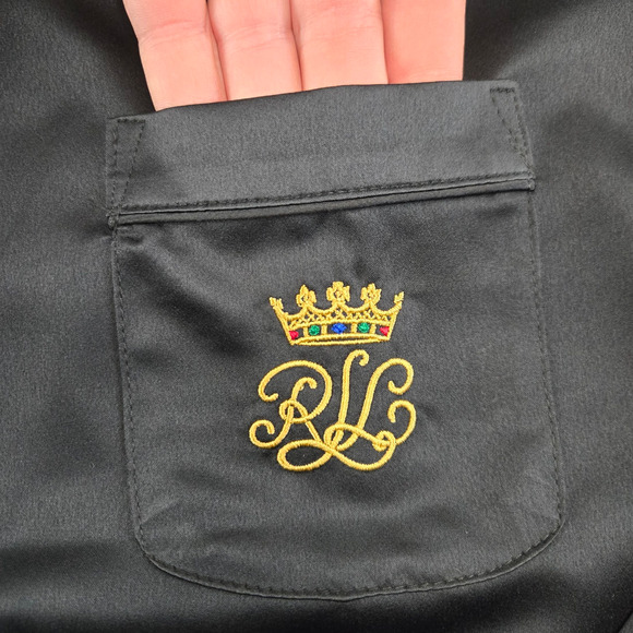 Lauren Ralph Lauren Black Embroidered Crest Satin Pajama PJ Set Size 2X NWT - Picture 5 of 16